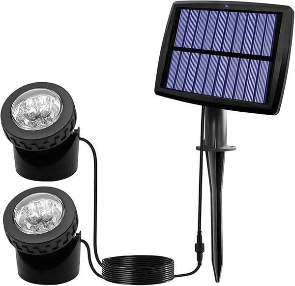 AVEKI Solar Pond Spotlights, 2 in 1 12 LED Solar Underwater Lights with Dual Head Waterproof Submarine Landscape | Lumora