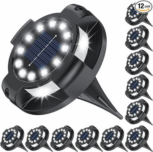 Solar Pathway Lights Outdoor 12 Packs, Bright White 16 LEDs Solar Ground Lights Walkway Lights with Side Light | Lumora