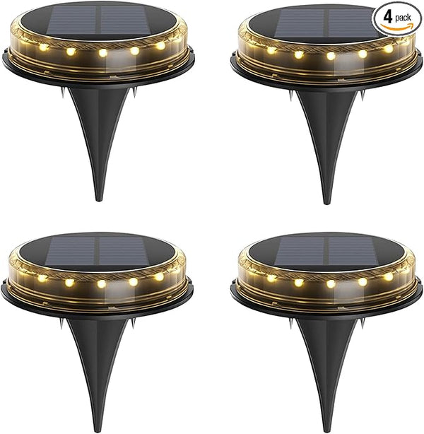 4-Pack Solar Ground Lights Warm White Light Disk Light Solar Powered Outdoor Waterproof in-Ground Lights Warm White | Lumora