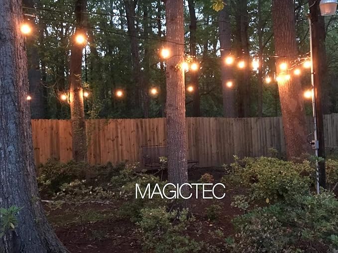 Magictec LED Shatterproof String Lights Commercial Grade with 15 Hanging Sockets 48 Ft Black Outdoor Weatherproof Cord Strand for Patio Garden Porch Backyard Bistro Gazebo Party Deck Yard