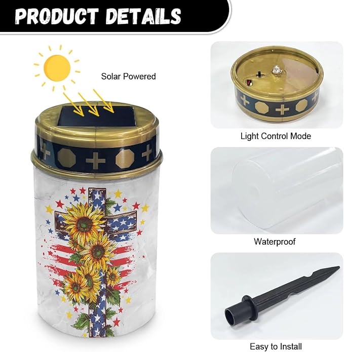American Flag Solar Lights Outdoor Garden Lights Solar Memorial Lights for Graves Waterproof Auto On/Off Outdoor | Lumora
