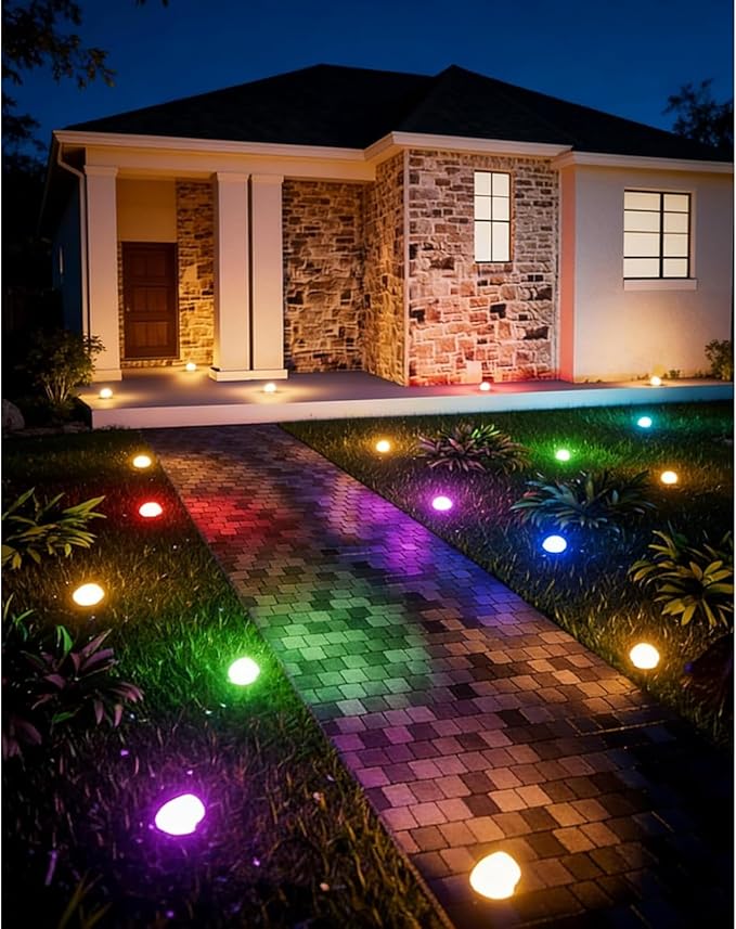 Solar Glass Garden Pebbles, Solar Rock Pathway LED Lights, Pebble Shape Rock Light Outdoor Waterproof Landscape Night Lights, for Garden Path, Stair, Lawn, Patio, Yard Party Decoration (RGB* 3)