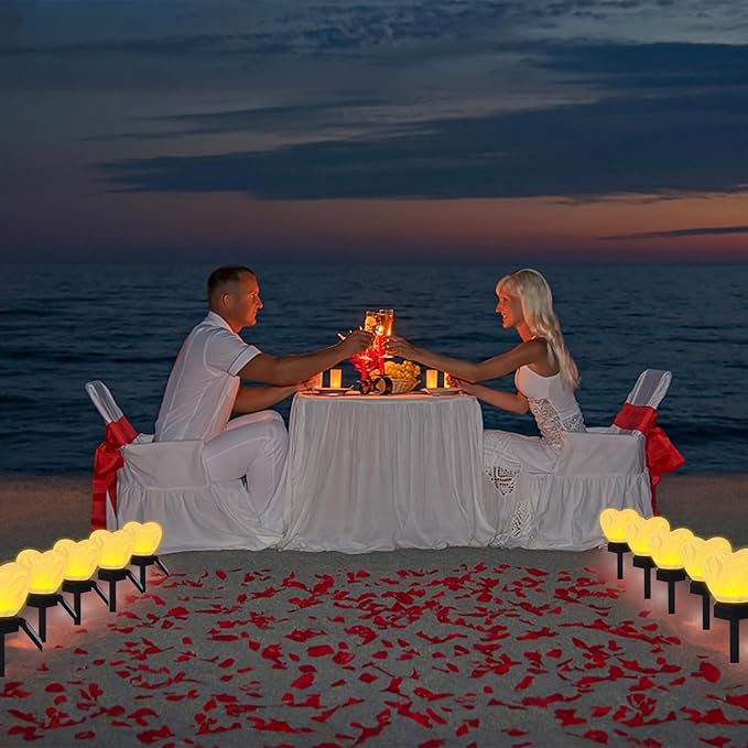 Valentine's Day Red Heart Solar Lights Outdoor, 2Pcs Waterproof Valentine's Day Solar Garden Light LED Heart Lights Wedding Decorations for Yard Walkway Outside (Blending Colors)