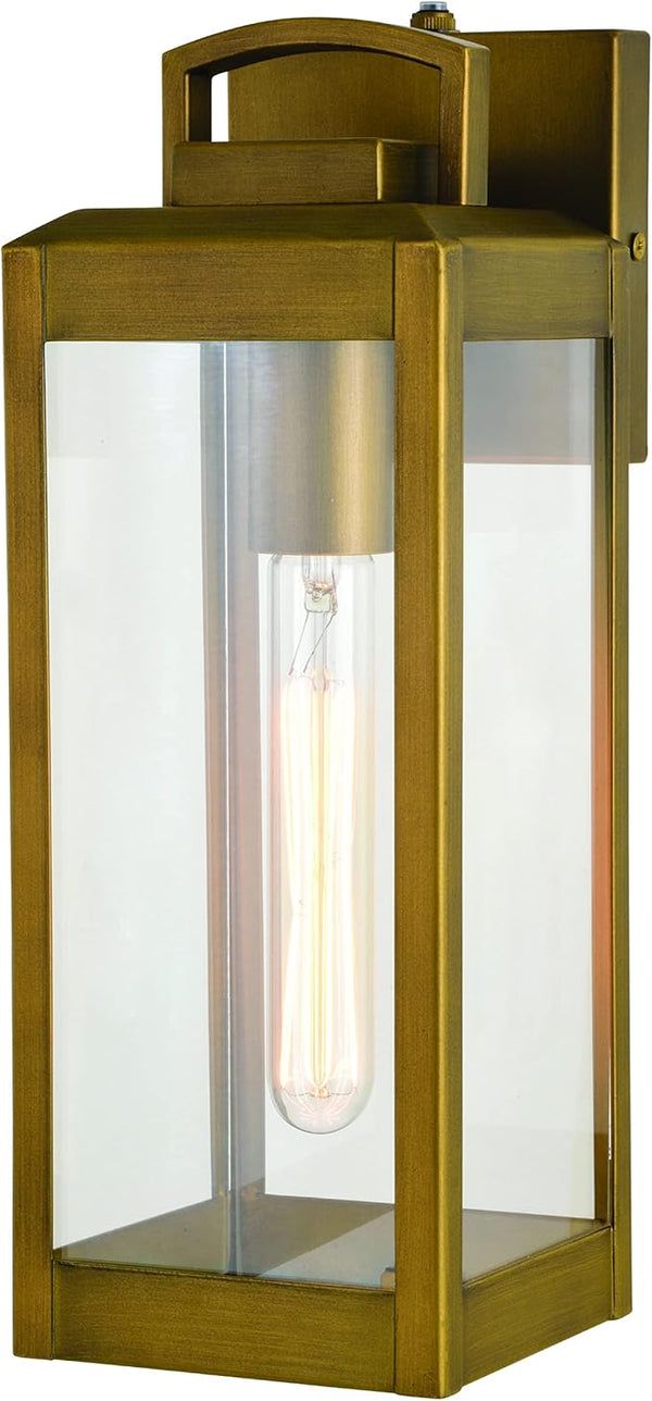 VAXCEL Kinzie Outdoor Porch Light, 5" W x 14.25" H Gold Brass Outdoor Lantern, Modern Dusk to Dawn Wall Light for | Lumora