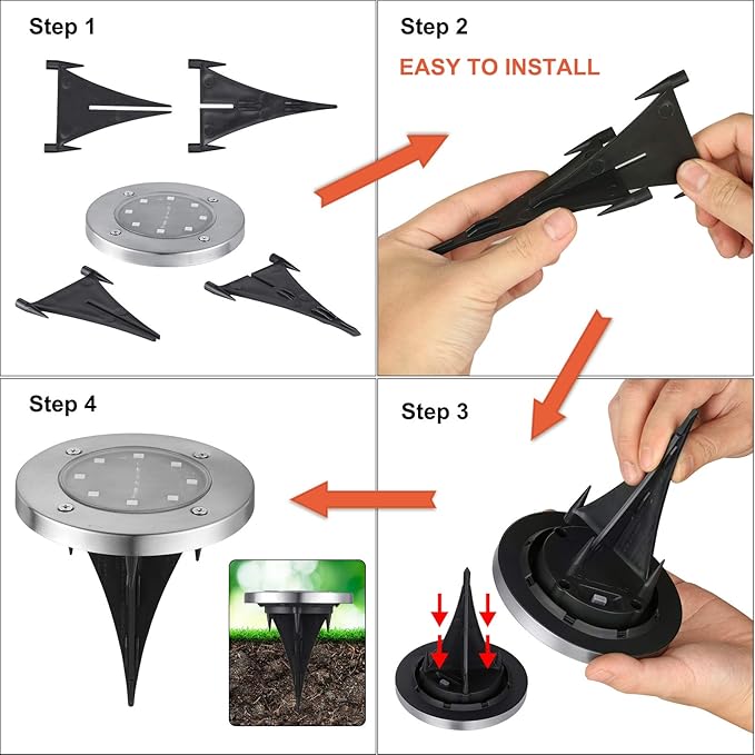 LYHOPE Solar Ground Lights Outdoor, 8 Pack 8 LED Solar Disk Lights Waterproof Garden In-ground Pathway Light | Lumora