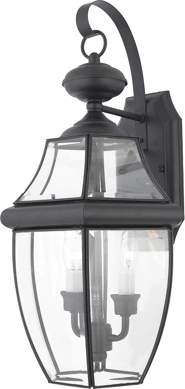 Quoizel Newbury Outdoor Wall Lantern, 20 Inch 2-Light Mystic Black Wall Sconce, French Country Exterior Wall | Lumora