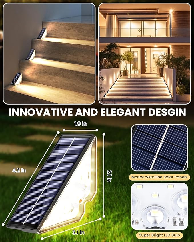 Solar Powered Step Lights for Outside Waterproof Led, Deck Outdoor Decor Stair Stairwell Lighting for Front Door | Lumora