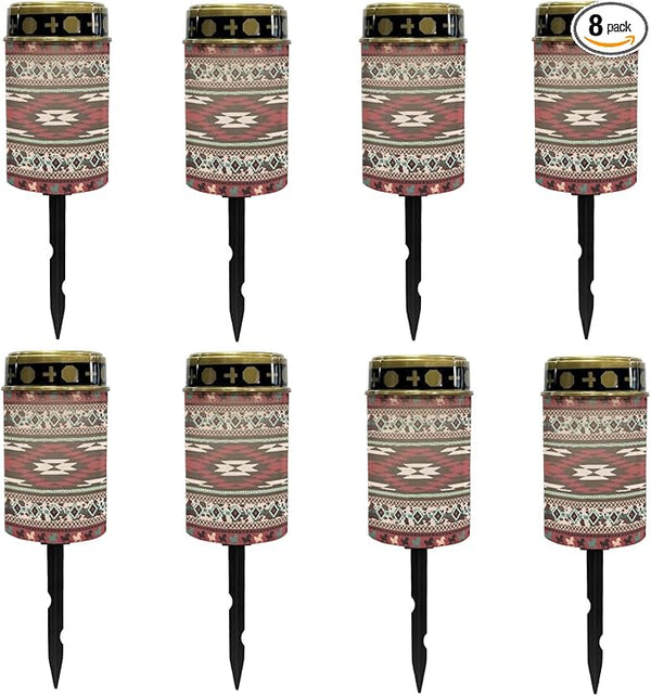 Red Western Aztec Solar Lights for Outdoor,Waterproof Solar Lantern for Outside,Flameless Solar Garden Stake Lights | Lumora