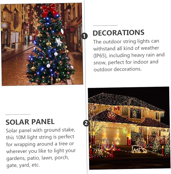 POPETPOP 2 Sets Solar Powered LED String Lights with Multi-Color Beads Outdoor Fairy Lights for Yard Plant Xmas Patio Decor Memory Chip Saving Mode