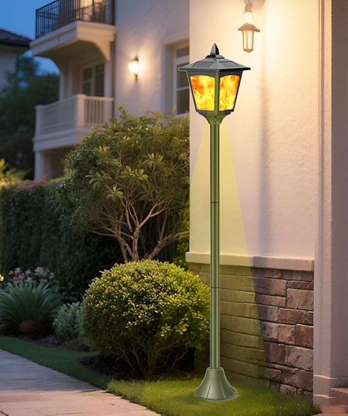 40" Solar Flame Lanterns, IP65 Waterproof Outdoor Post Lights with 3D Flickering Flame, Dusk to Dawn Solar Column Lights for Garden, Driveway, Patio, Yard Decor
