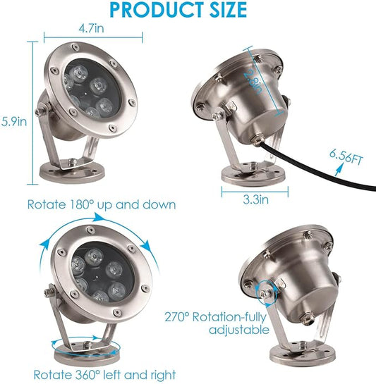Underwater LED Lights, 18W RGB Color Changing Spotlights, IP68 Waterproof Submersible Spotlights Suitable for Garden Yard Lawn Pathway (Not Include Transformer)