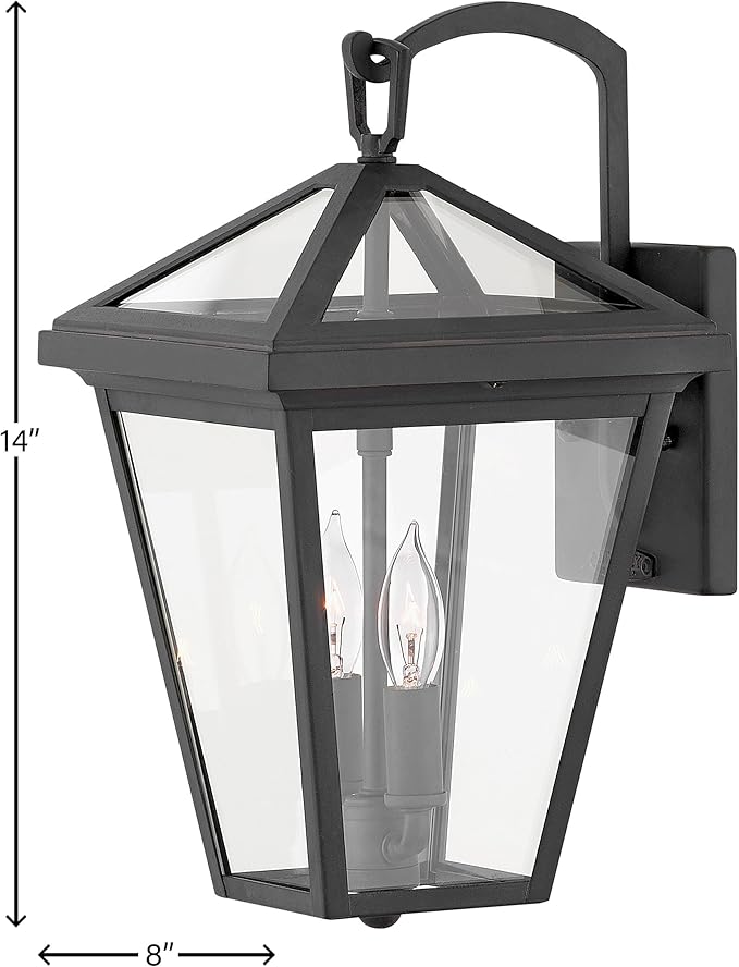 Hinkley Alford Place 2560MB-LL Medium Outdoor LED Wall Mount Lantern - Die Cast Aluminum Frame, Sealed Clear Glass, Dimmable - Museum Black