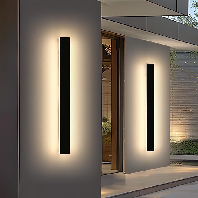 Mikeru 47.2inch Outdoor Wall Light Fixtures, 10%-100% Dimmable Black Exterior Wall Sconces, 3000k-6000k Acrylic Invisible Exterior Wall Light for Porch Modern Outdoor Wall Mount Lighting for House