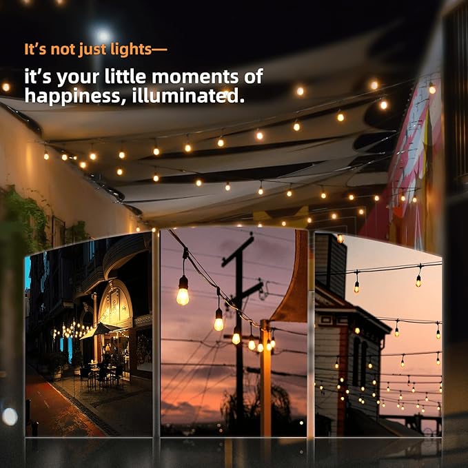 200FT Commercial Outdoor String Lights with 60+3 Replaceable S14 Edison Bulbs 2200K, Weatherproof for Patio Outside, 2Pack Linkable, Hooks and Zip Ties Included