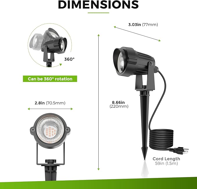 L LOHAS LED Landscape Spot Lights Outdoor, Dusk to Dawn Sensor 5W LED Spotlights for Yard, 120V 450LM Pathway | Lumora