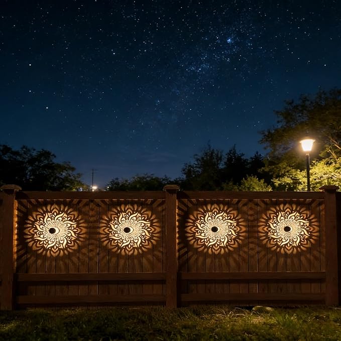 Decorative Solar Mandala Lights,Waterproof Metal Solar Powered Outdoor Lights,Mandala Fence Wall Lights for Deck,Step,Patio,Garden,Backyard & Yard Decor (2PCS)