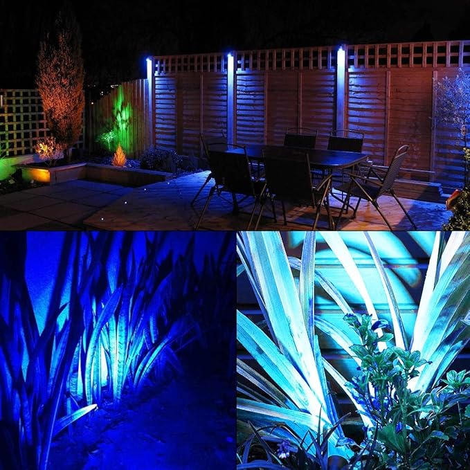 T-SUNUS 4 Pack Solar Landscape Spotlights - Blue, Waterproof IP65, 9.8ft Cable - Outdoor Security Flood Light | Lumora