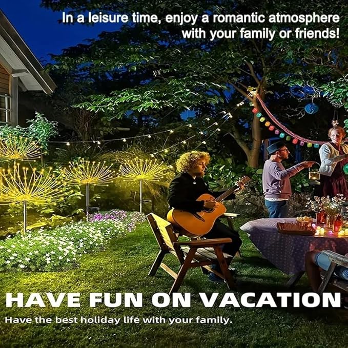 XIHAMA Solar Garden Lights 2 Pack 150 LED Fireworks Garden Lights Solar Lamp with 8 Lighting Modes Waterproof Outdoor Lamp for Lawn Backyard Flower Boxes Pathway
