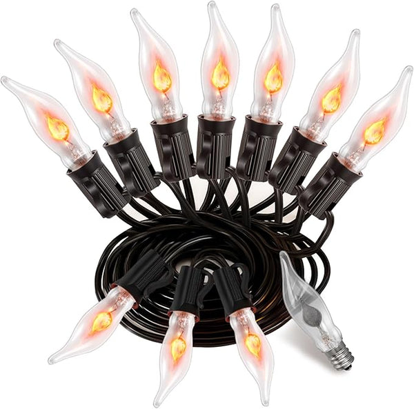 50Ft Extra-Long Fall & Halloween String Lights,25 C18 Flicker Flame Bulbs for Outdoor Decor,Waterproof & | Lumora