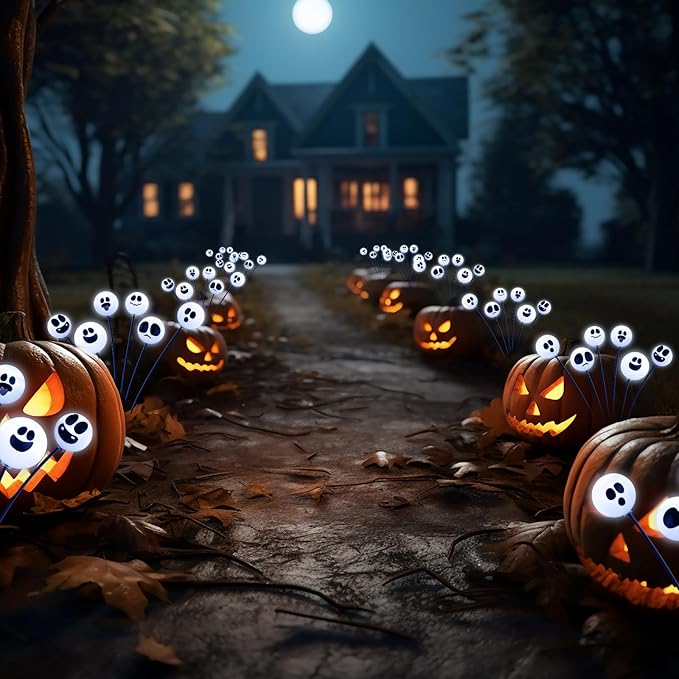 Tuanse 4 Pcs Outdoor Halloween Decorations Waterproof Halloween Solar Lights Scary Ghost Lights for Garden Yard Lawn Pathway (White)