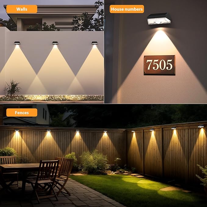 Solar Fence Lights,9 Lighting Modes & Color Changing Mode IP65 Waterproof Outdoor, Solar Deck Lights for Outside/Patio/Backyard/Wall/Pool/Fence/Railing/Step(8Pack)