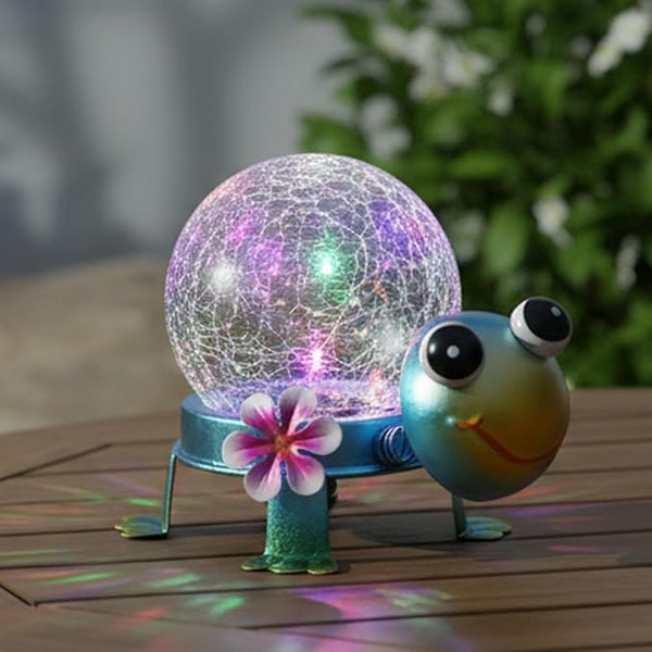 Solar Lights Outdoor Turtle Garden Decor with Crackle Glass Globe Lights - Cute Metal Turtle Statue for Yard Lawn | Lumora