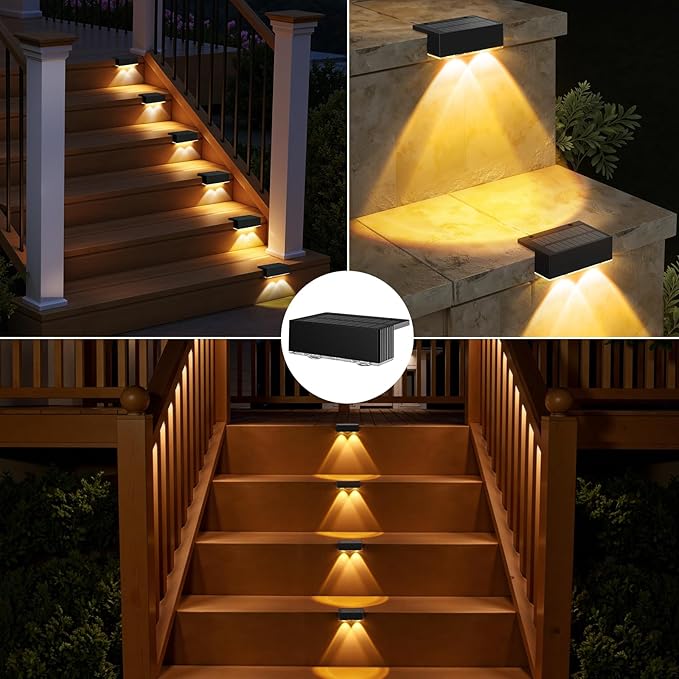 NIORSUN Solar Fence Lights,6 Pack Deck Light,Led Outdoor Lights Warm White + RGB Wall Lights,IP45 Solar Powered | Lumora