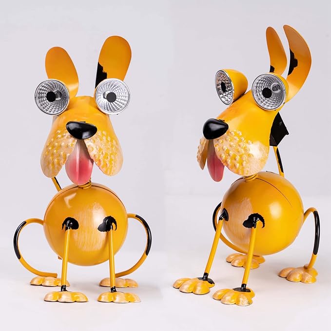 Dog Solar Lights Outdoor,Yard Art Metal Dog Statues,Outdoor Funny Statue for Garden Decor Yard Lawn Ornaments