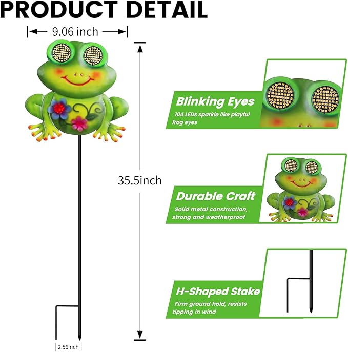 Solar Frog Pathway Lights Outdoor – Solar Powered LED Frog Yard Decor with Blinking Eyes, Auto Dusk to Dawn, IP65 Waterproof Outdoor Garden Solar Lights for Patio, Lawn, Gift for Mom Grandma
