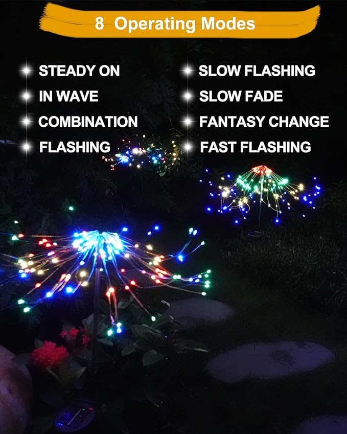 Solar Firework Lights Outdoor Waterproof 2Pcs 150 LED with 8 Modes DIY Stake Landscape Light for Outside Garden Yard Pathway Party Decor Christmas Decoration Solar Starburst Lights Multicolor