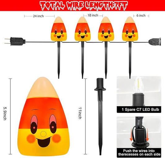 GOOTHY Halloween Candy Corn Pathway Lights Outdoor, 7Ft C7 LED Halloween Decorations Candy Corn Pathway String Lights Waterproof with 4 Stakes for Outdoor Garden Walkway Driveway Lawn Party Decor