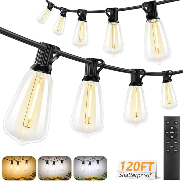 Brightever 3 Color in 1 LED Outdoor String Lights with Remote, 120FT Patio Lights Outdoor Waterproof with 38 | Lumora