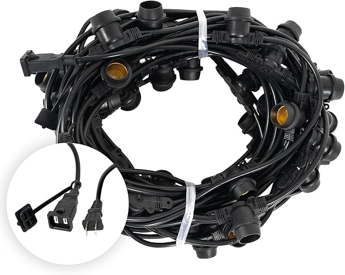 Wintergreen Lighting 100-ft 50 Socket E26 Commercial Patio Light Stringer, Heavy - Outdoor Security Flood Light | Lumora