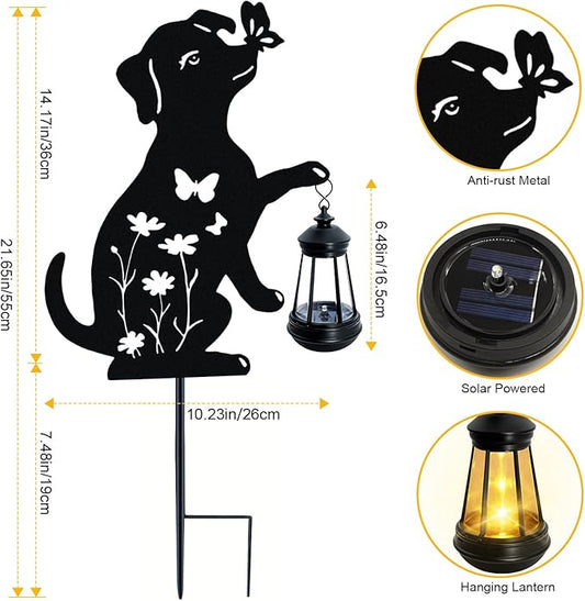 Dog Outdoor Solar Lantern Waterproof, Birthday Gifts for Christmas Women Mom, Solar Hanging Lights Dog Metal Figurine Garden Decor Patio Yard Pathway Backyard Ornaments