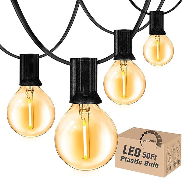 DAMAING Outdoor String Lights LED 50Feet G40 Globe Patio Lights with 27 Edison Plastic LED Bulbs,2700K Warm Glow | Lumora