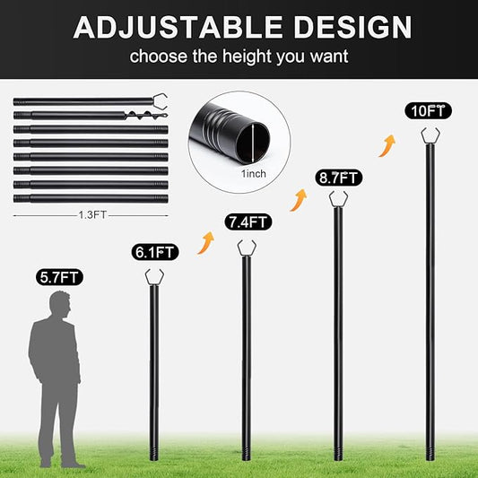 6 Pack String Light Poles for Outdoor, 10 ft Outside String Light Pole Hanging Party Wedding Decorations for Lawn, Backyard, Garden