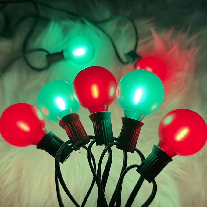 25Ft LED Christmas Outdoor String Lights, G40 Globe String Lights with 27 0.6W Red Green Bulbs, Vintage Christmas Lights for Holiday Party Backyard Wedding Garden Patio Porch Decor