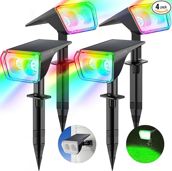 Consciot Solar Spot Lights Outdoor, 30 LED Waterproof Color Changing Solar Spotlight, 2 in 1 Adjustable Wall | Lumora