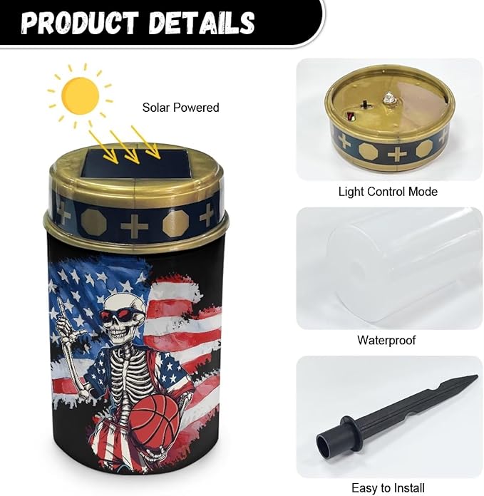 USA Flag Basketball Cemetery Solar Lights for Grave Set of 2 Decorative Grave Waterproof Powered Solar Lights for Cemetery Gravesite Memorial Gift Grave Lamp