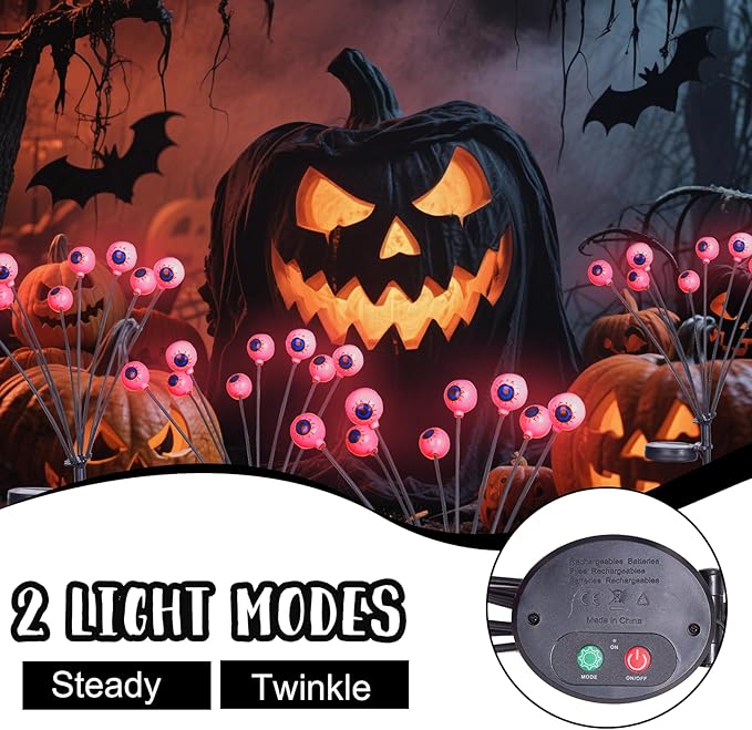 Upgraded Halloween Red Eyeball Lights 2 Packs 16 LED, Solar Garden Lights Outdoor Waterproof, Halloween Decorations Outdoor Lights for Yard Garden Lawn Path