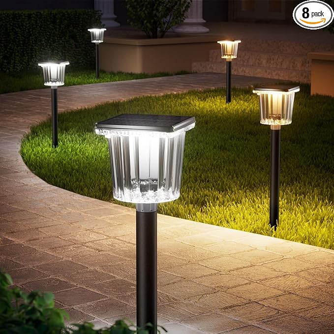 NEWMESSI HIGH-Power 2-in-1 Warm&Cold,8 Pack Super Bright Solar Lights Outdoor IP65 Waterproof,3000/12000K Pathway Lights,Up to 28 Hrs for Yard,Patio,Landscape,Sidewalk,Driveway,Lawn
