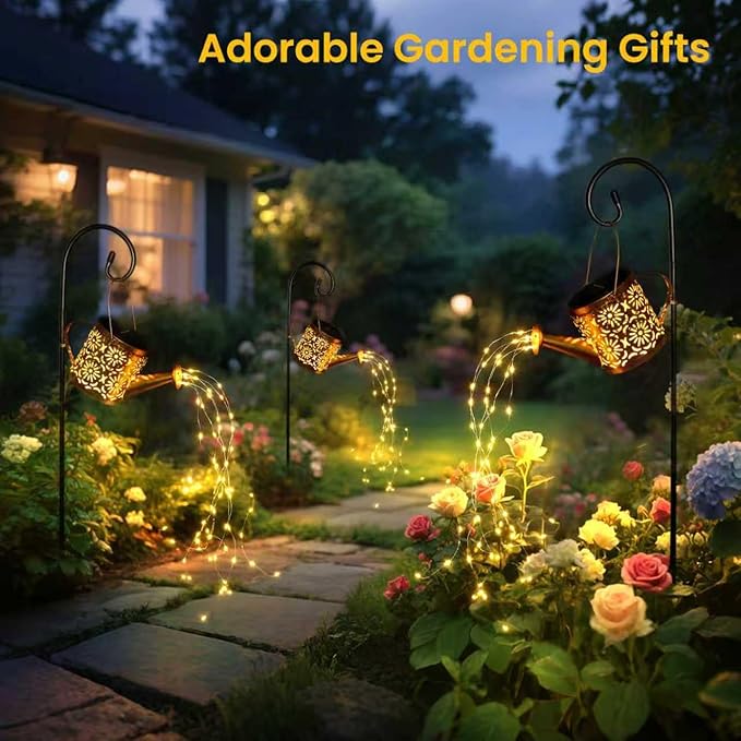 Solar Garden Lights Outdoor Decoration, Metal Solar Watering Can Lights Outdoor Waterproof, Small Patio Light Yard | Lumora