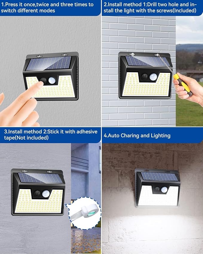 Peasur 20 Pack Solar Lights for Outside, Motion Sensor Outdoor Lights, 140LED Solar Security Lights 3 Working Modes, Solar Lights Outdoor Waterproof for Outside Garden Yard Fence