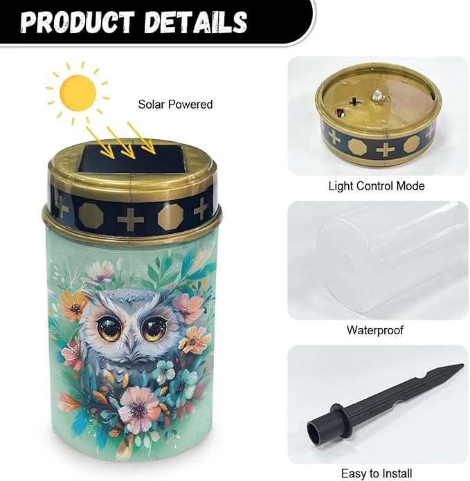 Generic Owl Waterproof LED Solar Light Memorial Solar Light for Cemetery Grave Landscape Path Light Outdoor Solar Light Night Light Easy to Install