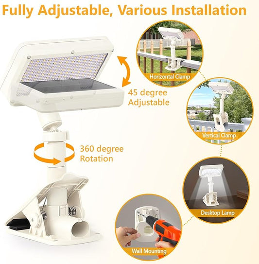 Clip On Solar Lights Outdoor with Motion Sensor, 360°Rotatable & Vertically Adjustable Solar Fence Lights with 92 LEDs (600 LM, 6000 K),IP65 Waterproof Security Light for Deck, Gutter(White, 1 Pack)