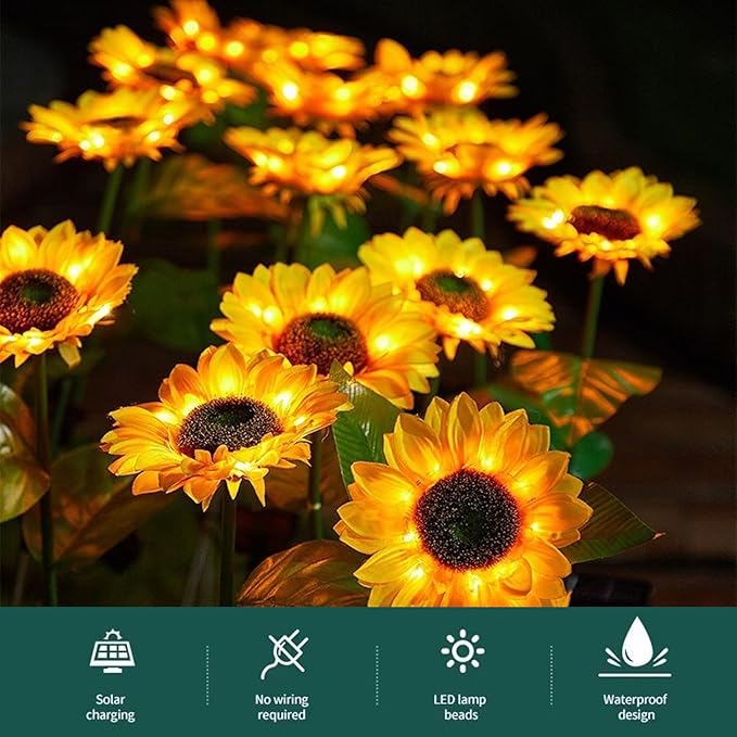 4 Packs Sunflower Solar Lights Outdoor IP44 Waterproof Garden Stake Auto On/Off