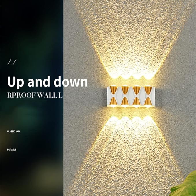 Exterior Lights Wall Mount, Up and Down Wall Lamp Indoor 8W Warm White 3000K Porch Lights IP65 Waterproof Morden Wall Sconces Lighting for House Stairs Garage Patio Cafe (White)