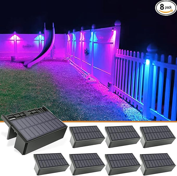 VOLISUN 8-Pack 1800mAh Outdoor Solar Fence Lights - Waterproof LED Color Glow for Step, Railing, Wall, Stairs | Lumora