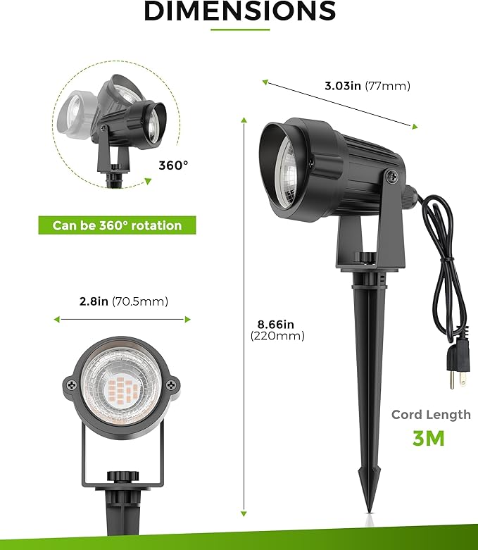 L LOHAS LED 10W Dusk to Dawn Outdoor Lighting, Auto On/Off 3000K Landscape Spot Lights Outdoor, IP66 Waterproof Spot Lights for Yard, Garden, House, Pathway, Plant, UL Listed (2 Pack)