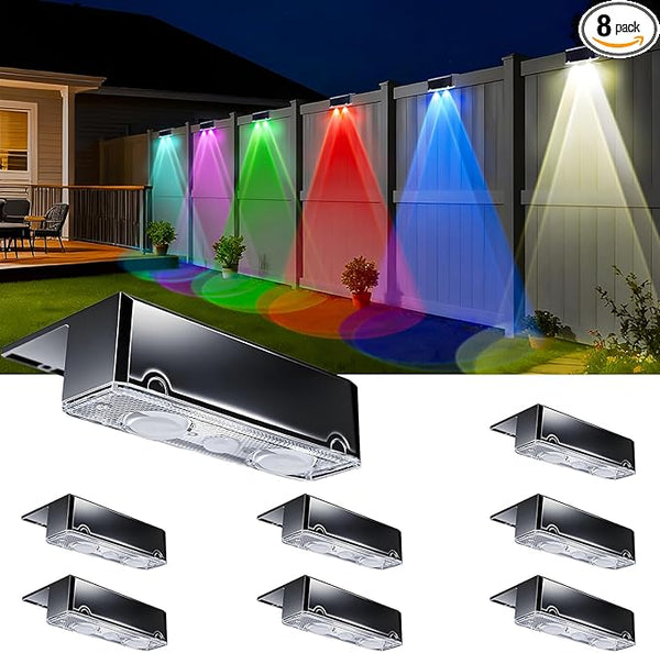 EGOBOO Solar Fence Lights Outdoor, 8 Pack 10 Modes Warm White & RGB Color Changing, Solar Powered Deck Lighting LED | Lumora